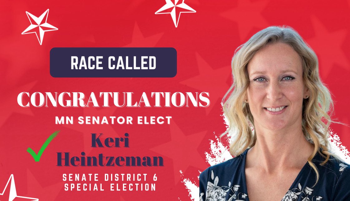 mngop's tweet image. Congrats MN Senator-elect  @KeriHeintzeman #Sd6 #MNLeg 🇺🇸