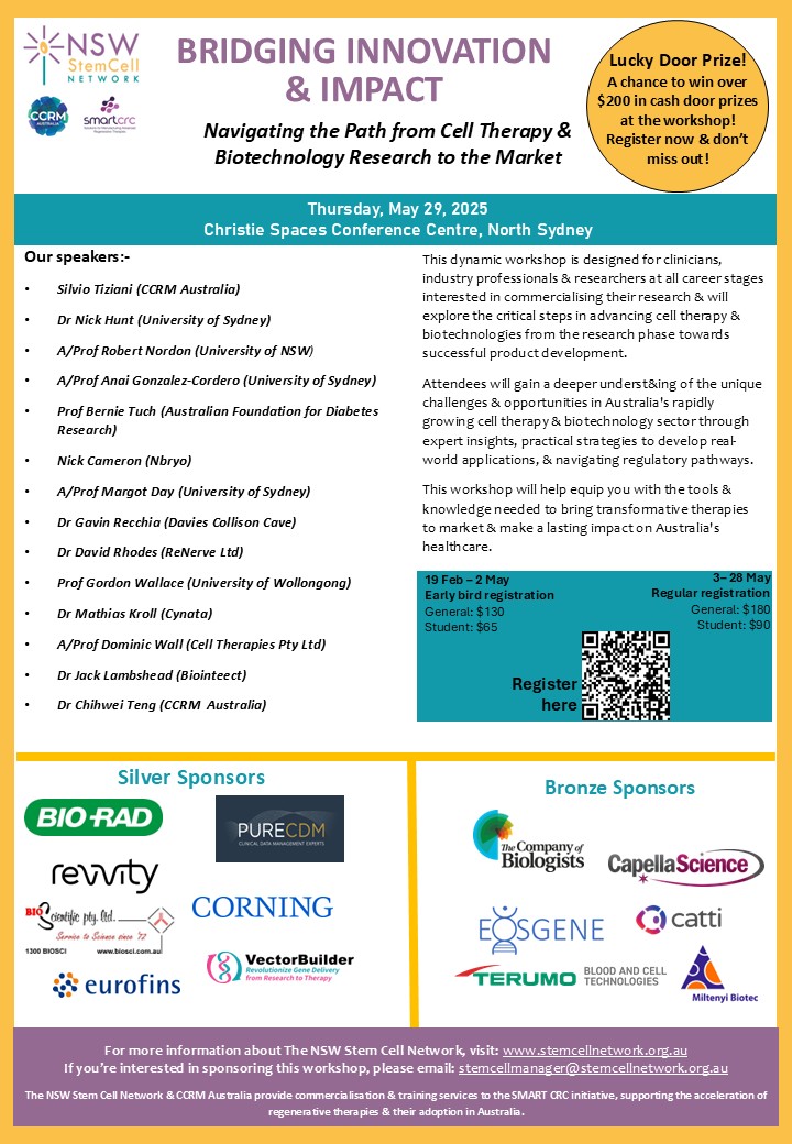 Lucky door prizes and just a few days of early bird rates left for our 35th workshop
Register here trybooking.com/CYWVF
More info stemcellnetwork.org.au/35th_workshop