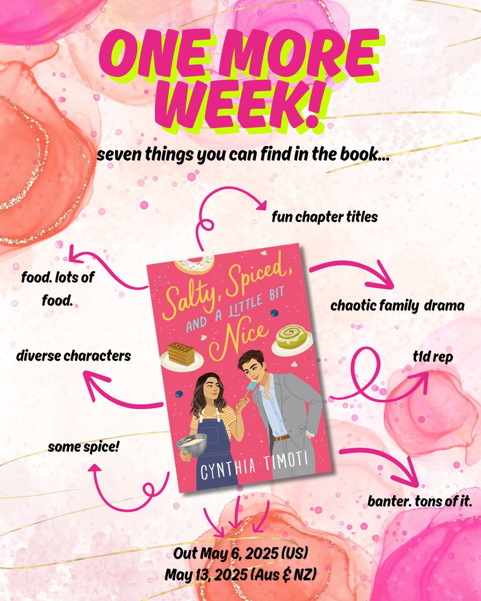 One more week (7 DAYS! 🤯) until Salty, Spiced, and A Little Bit Nice is out in the world! So I'm sharing 7 things you can find in the story. If these sound like your jam, you can preorder the book and receive some digital goodies as a thank-you!

Out May 6 (US)/May 13 (Aus &amp; NZ)