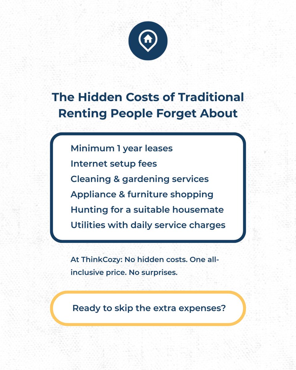 Tired of surprise expenses when renting? At ThinkCozy, one all-inclusive price covers it all. No hidden fees, just hassle-free living.

Message us today!

#thinkcozyliving #melbournecoLiving #furnishedliving #moveinready #livecozy #thinkcozyaustralia #thinkcozy #roomforrent