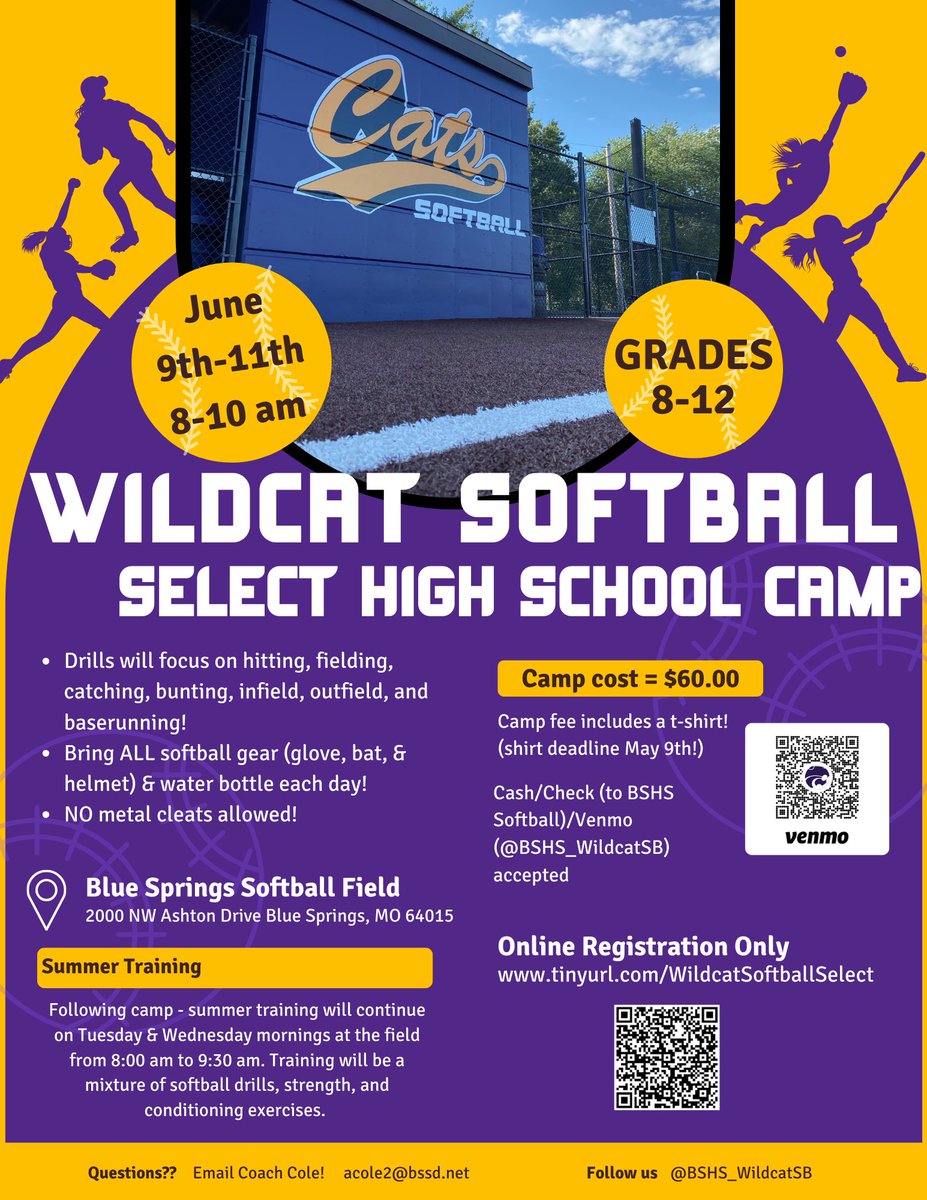 BSHS Wildcat Softball🥎 (@bshs_wildcatsb) on Twitter photo 🥎 Camp registration is OPEN! Make sure to sign up before May 9th to guarantee your shirt size!! Our HS camp is open to incoming 8th-12th grade wildcats!! <a href="/WildcatsBSHS/">BSHS Wildcats</a> 🥎 Camp registration is OPEN! Make sure to sign up before May 9th to guarantee your shirt size!! Our HS camp is open to incoming 8th-12th grade wildcats!! <a href="/WildcatsBSHS/">BSHS Wildcats</a>