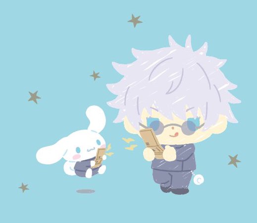 fushiqruo's tweet photo. gojo and cinnamoroll best friends!!!! https://t.co/6AdKSh7Ulg