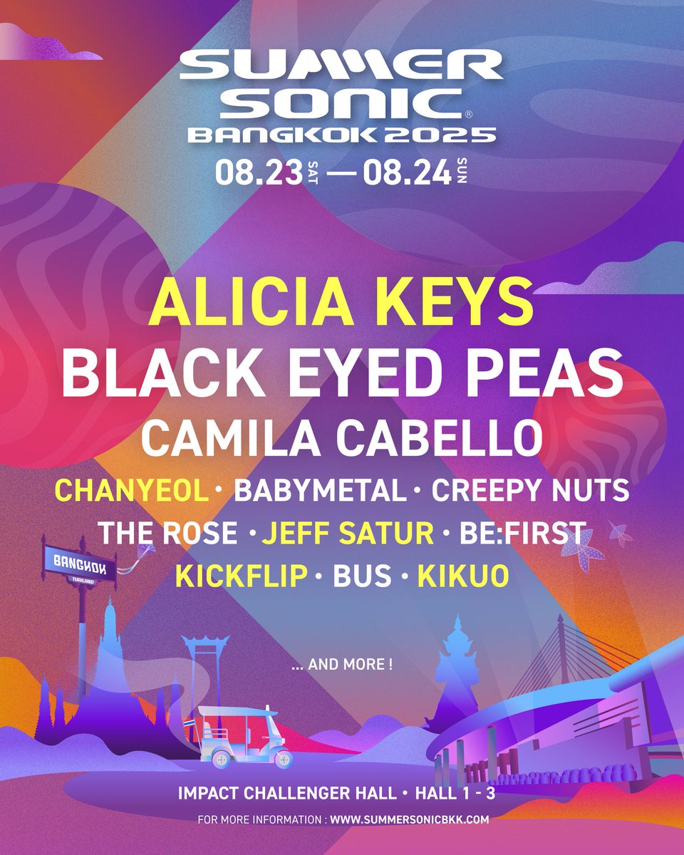 #summersonicbkk2025 เพิ่มดีกรีความร้อนแรงขึ้นเรื่อยๆ ด้วย Line-up ชุดที่ 2 !!

นำทีมโดย นักร้อง-นักแต่งเพลง-นักดนตรี-โปรดิวเซอร์ เจ้าของ 17 รางวัล GRAMMY®  อย่าง “ALICIA KEYS” ในฐานะ Headliner โดยเธอคือเจ้าของเพลงฮิตตลอดกาลอย่าง “If I Ain’t Got You”