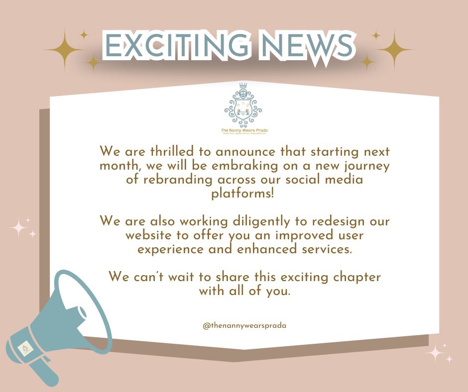 TNannyWearsP's tweet photo. #rebranding #newbeginnings #staytuned #excitingnews #nannyagency #freshstart #newlook #WebsiteDesign #followourjourney #thenannywearsprada https://t.co/FSxPnvLnfz