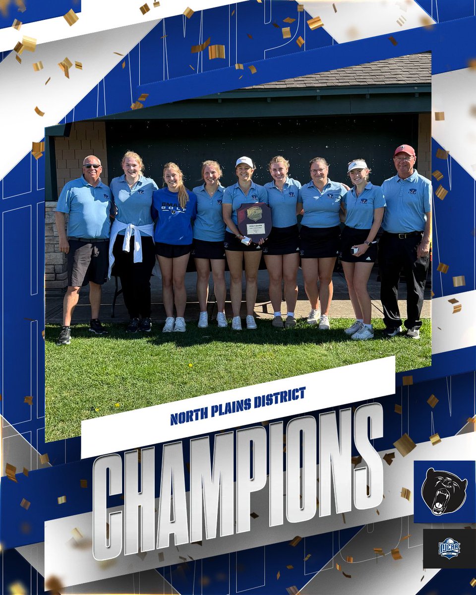 DISTRICT CHAMPIONS!!! The DMACC Women's Golf team captures the North Plains Distric Title by 8 strokes over #3 Iowa Central. The Bears will now host the Inaugural NJCAA D2 National Championship at Cedar Point from May 13-16.  #bearnation