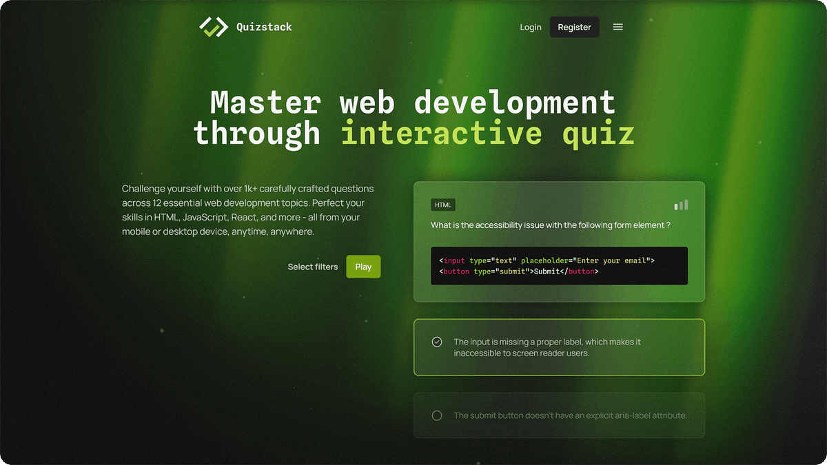 quizstackapp's tweet image. quizstack.io is out now : you can learn web development from HTML basics to advanced web security !
The platform is mobile & desktop friendly, so give it a try and play anytime, anywhere ! ✅