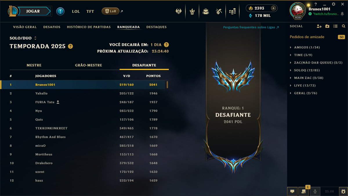 Terminamos a temporada no TOP 1!
Agora que os elos não vão ser resetados, bora manter isso !🦠