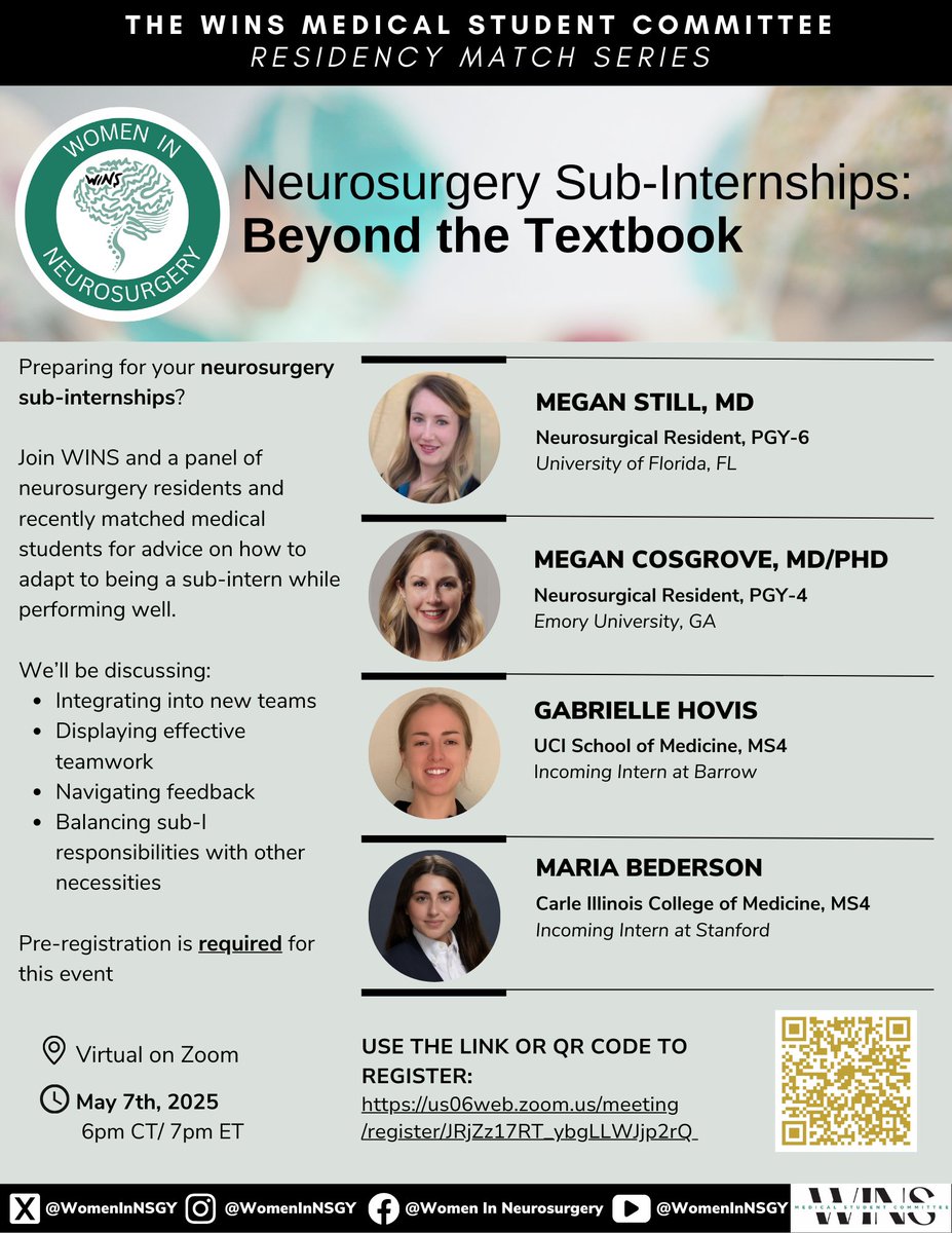 Preparing for your #neurosurgery sub-internships? Join us for a virtual panel with #NeurosurgeryResidents and recently matched #MedicalStudents to hear advice on how to succeed in your sub-I rotations.