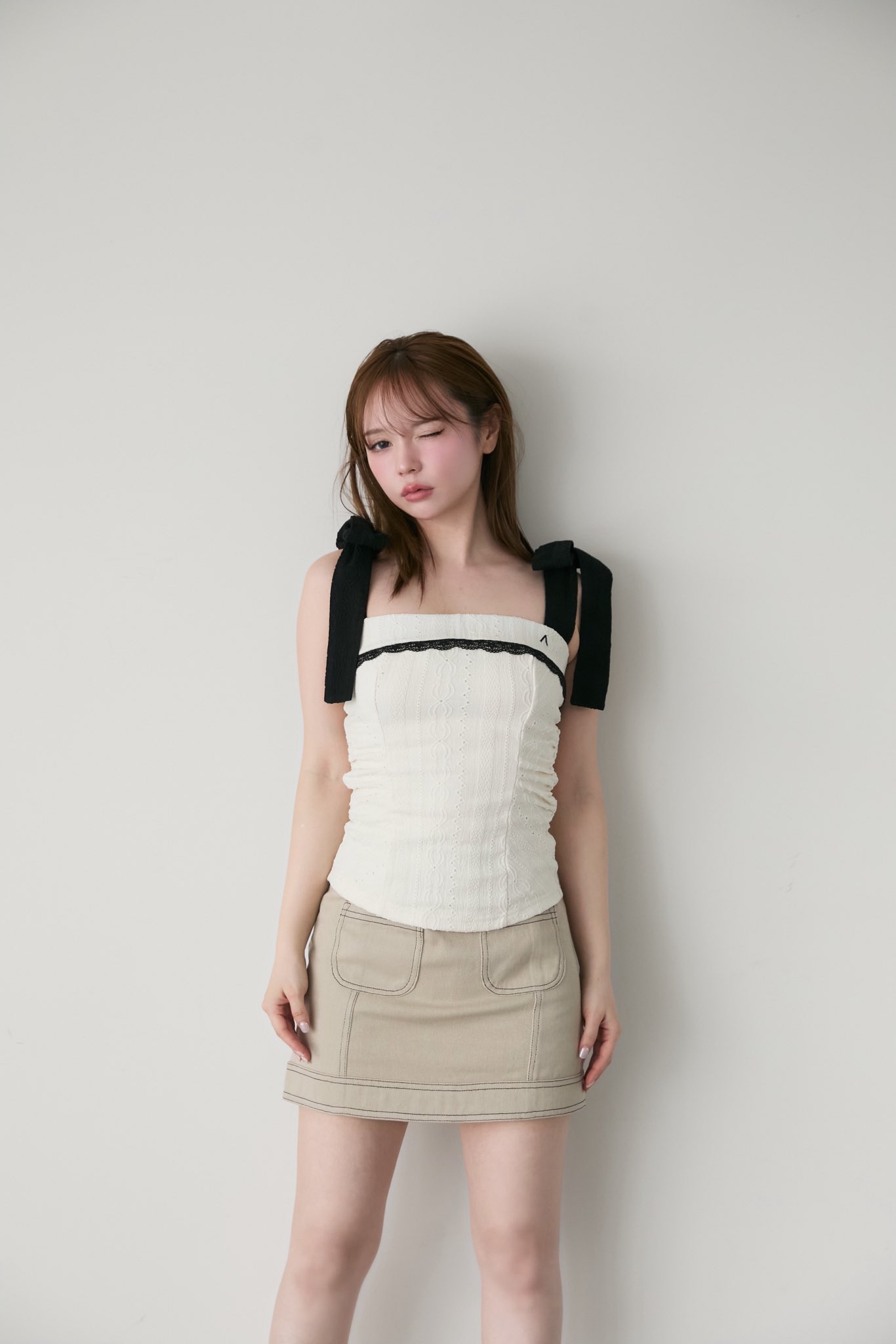 andmary Monica check mini skirt gray S（andmary Monica