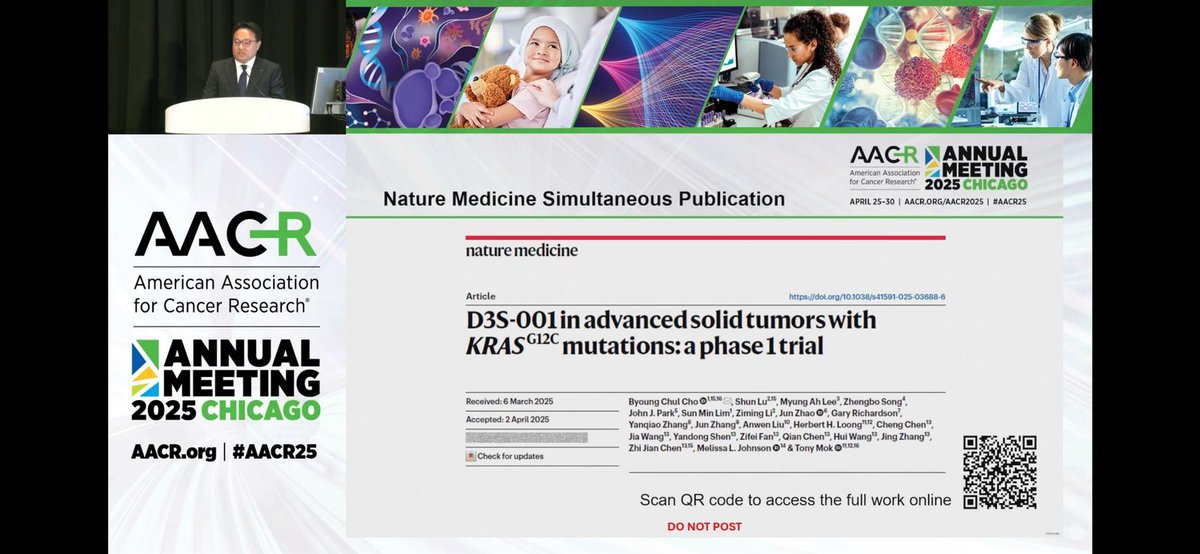 My thanks to my fellow #coinvestigators for giving me opportunity to present our data of #D3S_001, a novel #KRASG12C inhibitor in #G12Ci pre-treated #NSCLC at <a href="/AACR/">AACR</a> #AACR25. The strong &amp; rapid #targetengagement confers superior #efficacy c.f. 1st generation G12Ci.

✔️ORR 30%; DCR