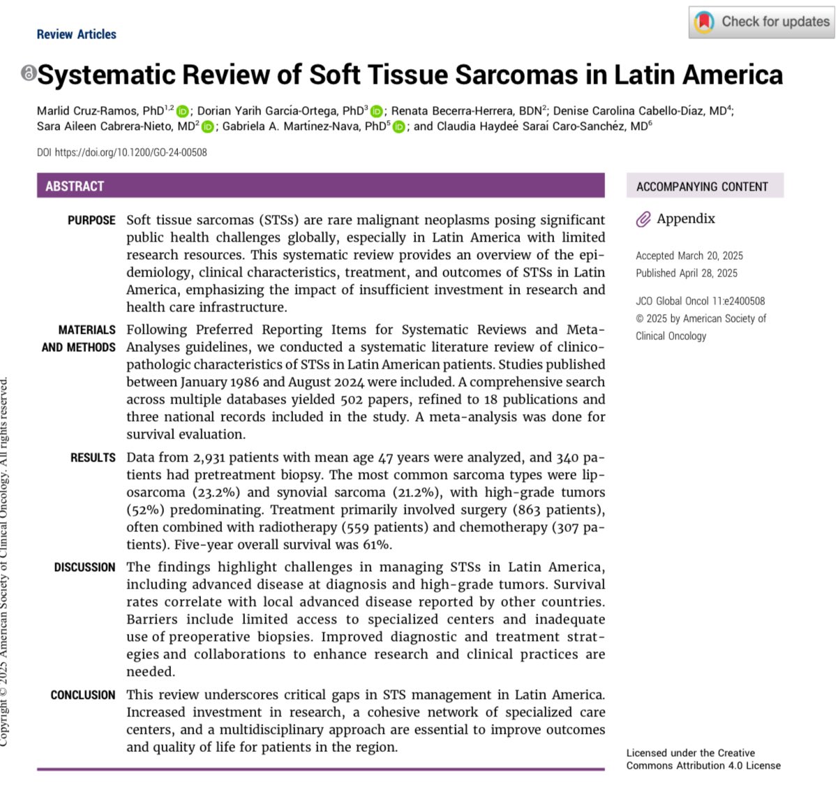 Dorian Y. García-Ortega MD, MSc,PhD, FACS (@doriangarciamd) on Twitter photo Systematic Review of Soft Tissue Sarcomas in Latin America | JCO Global Oncology ascopubs.org/doi/pdf/10.120… <a href="/SMEOMX/">Sociedad Mexicana de Oncología, A.C.</a> <a href="/SelnetH2020/">Sarcoma European LatinAmerican Network (SELNET)</a> Systematic Review of Soft Tissue Sarcomas in Latin America | JCO Global Oncology ascopubs.org/doi/pdf/10.120… <a href="/SMEOMX/">Sociedad Mexicana de Oncología, A.C.</a> <a href="/SelnetH2020/">Sarcoma European LatinAmerican Network (SELNET)</a>