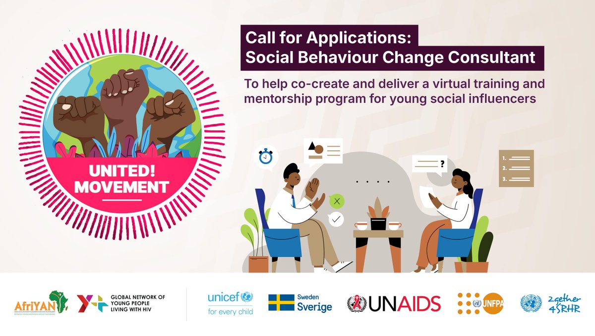 Y+ Global (@yplus_global) on Twitter photo The <a href="/UNITEDMoveESA/">UNITED! Movement</a> is hiring! ๐ฃ We seek interested and qualified consultants experienced in social and behaviour change to co-create and deliver a virtual training and mentorship program for young social influencers and changemakers. โ๐ฝLearn more ๐๐ผ yplusglobal.org/work-with-us-Uโฆ The <a href="/UNITEDMoveESA/">UNITED! Movement</a> is hiring! ๐ฃ We seek interested and qualified consultants experienced in social and behaviour change to co-create and deliver a virtual training and mentorship program for young social influencers and changemakers. โ๐ฝLearn more ๐๐ผ yplusglobal.org/work-with-us-Uโฆ