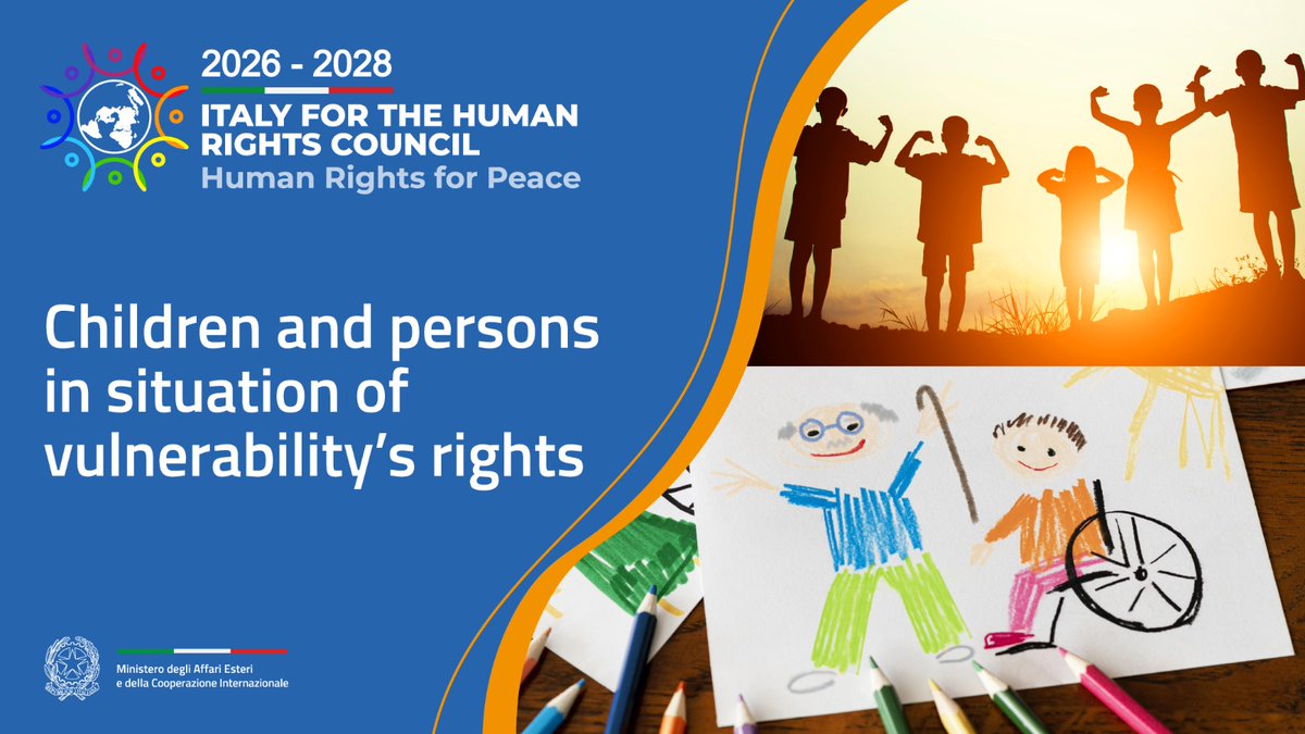 Protecting the rights of #children and vulnerable people are a key priority for Italy, especially in contexts of armed conflict. A commitment that is further strengthened with the 🇮🇹 candidacy for the 🇺🇳#HumanRights Council.

#ItalyforHumanRights