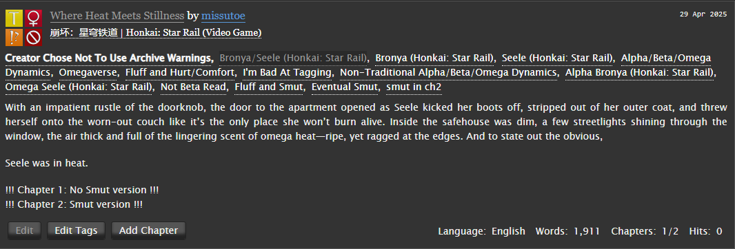 Decided to write both smut and non-smut; I'll update when I post the 2nd chapter !! ^^

archiveofourown.org/works/65126104…