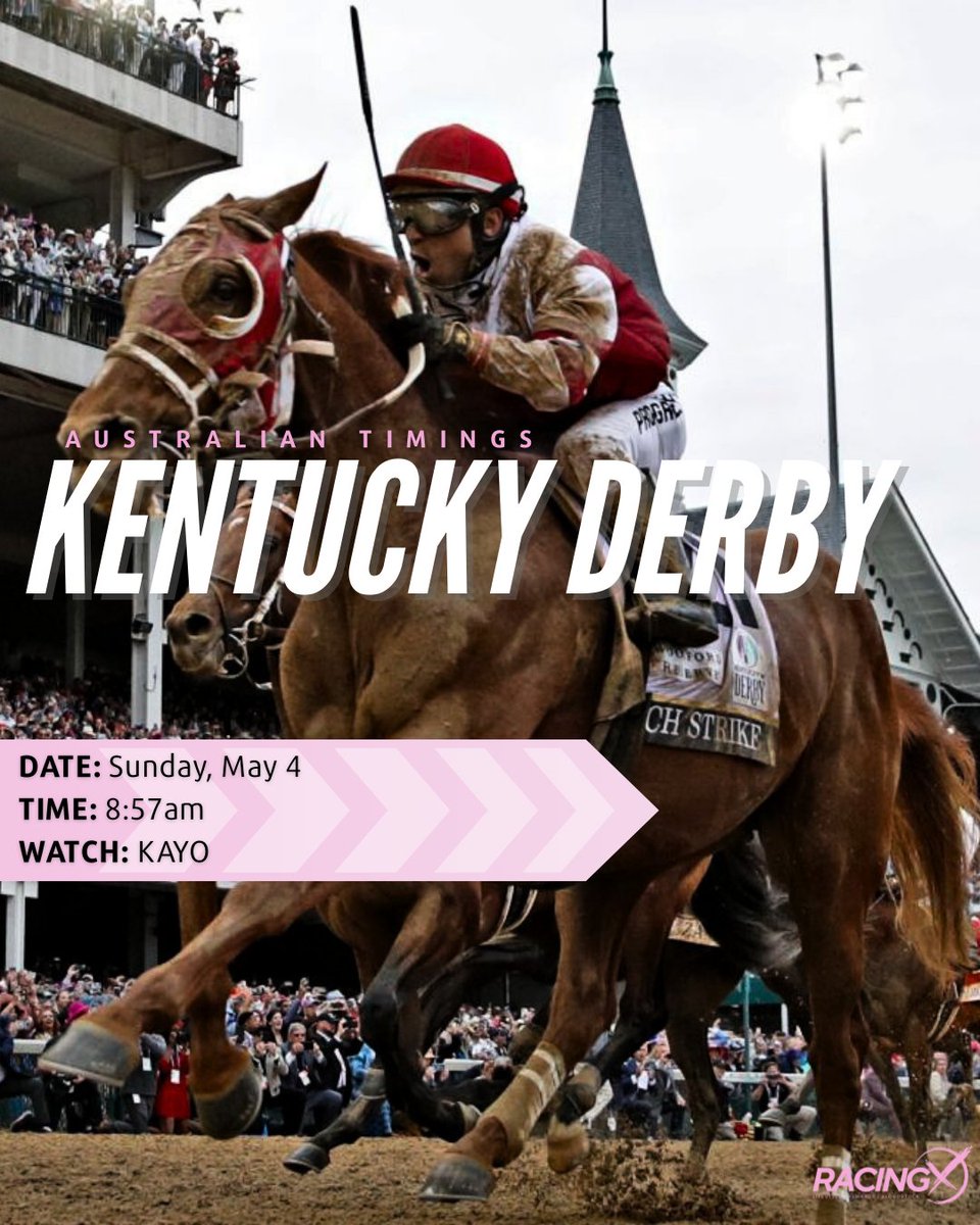 RacingX_au's tweet image. Who’s setting their alarms to tune in to the Kentucky Derby this Sunday?! ⏰🇺🇸 

Tune in to all of the action live from @ChurchillDowns  with @kayosports  🐎🙌🏼 

#racing #horseracing #races #horses #kyderby #kentucky #kentuckyderby #derby #jockey #sportsmedia #nextgen
