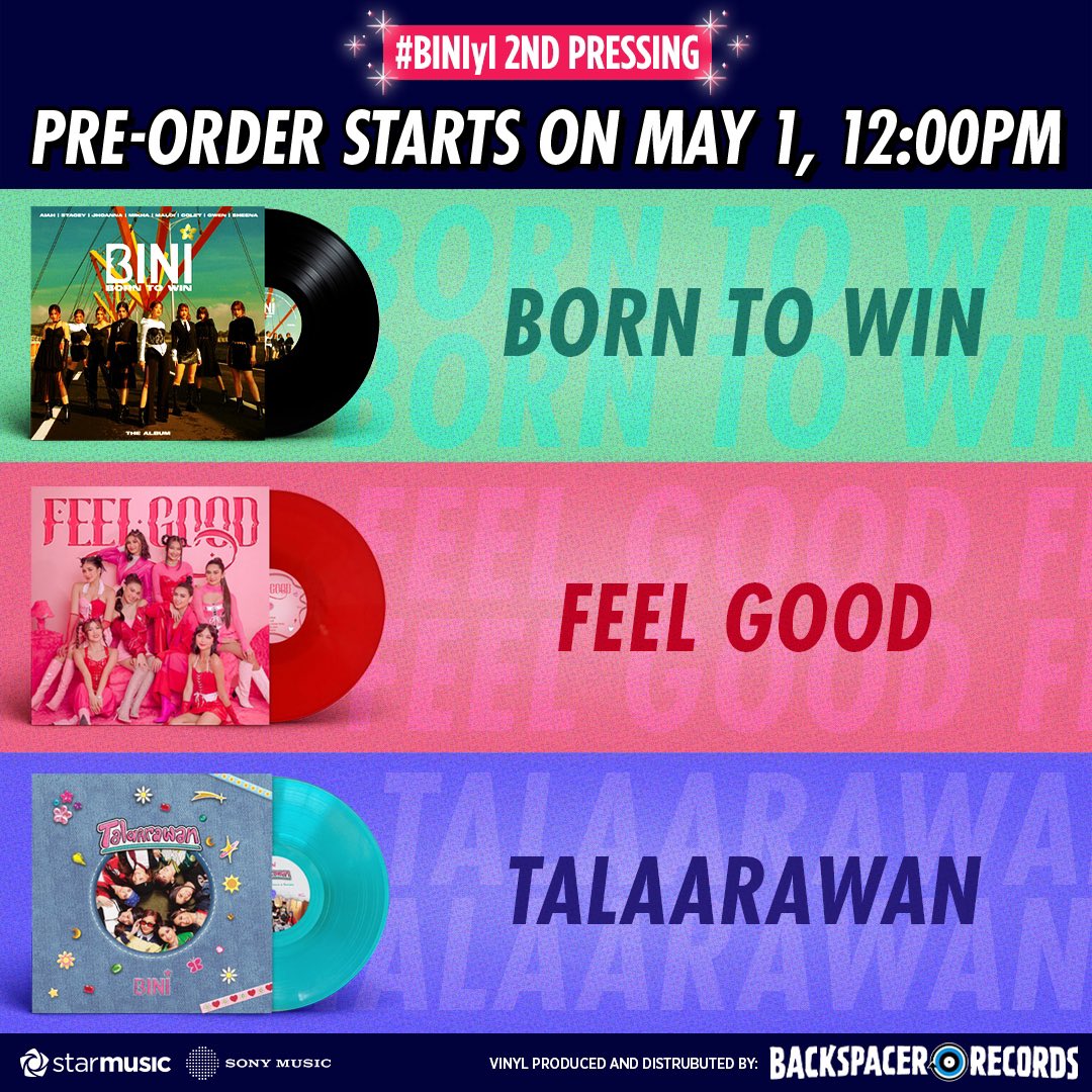 1 Day To Go! 🌸

We’re excited as you are, Blooms!

Online pre-ordering of the BINI vinyl records will start tomorrow, May 1, Thursday, at 12:00PM PHT, only at backspacerrecords.com!

Read FAQs here: backspacerrecords.com/blogs/news/bin…