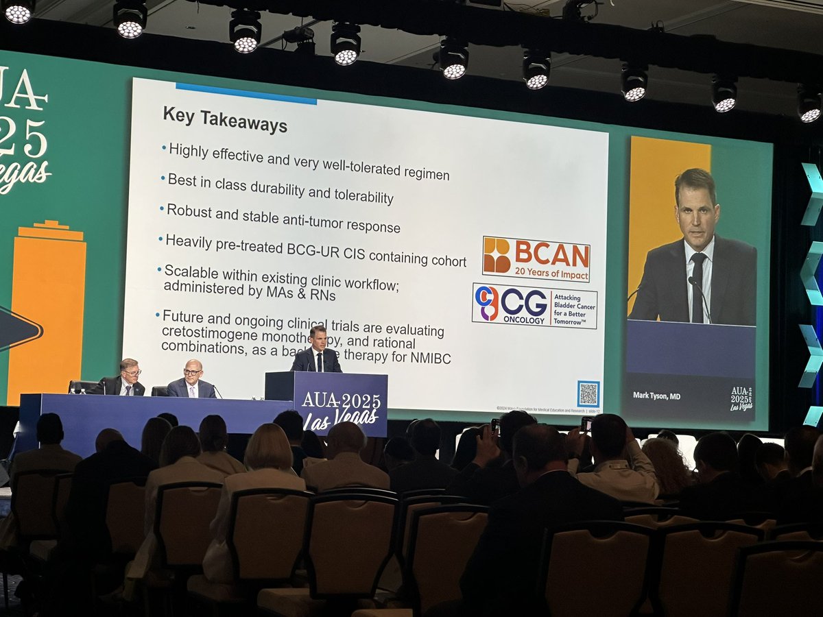 Some of my personal highlights from AUA this year…impressed by cretostimogene durability data for HR BCG-unresponsive non-muscle invasive bladder cancer in a heavily pre-treated cohort #AUA2025