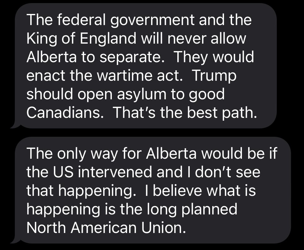 Would King 🤴 Charles step in to stop Alberta independence? Would Uncle Mark declare war on Alberta? Would DJT step in and offer protectorate status? Will DJT offer Canadian Patriots asylum?
