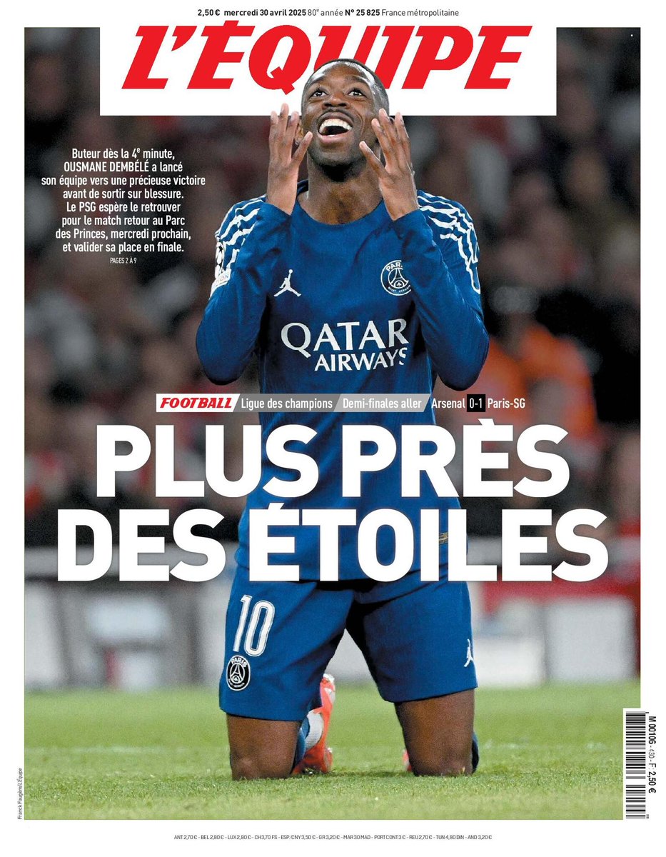 🗞️ La une du journal L'Équipe du mercredi 30 avril 2025
Pour lire votre édition ➡️ l.lequipe.fr/zv1