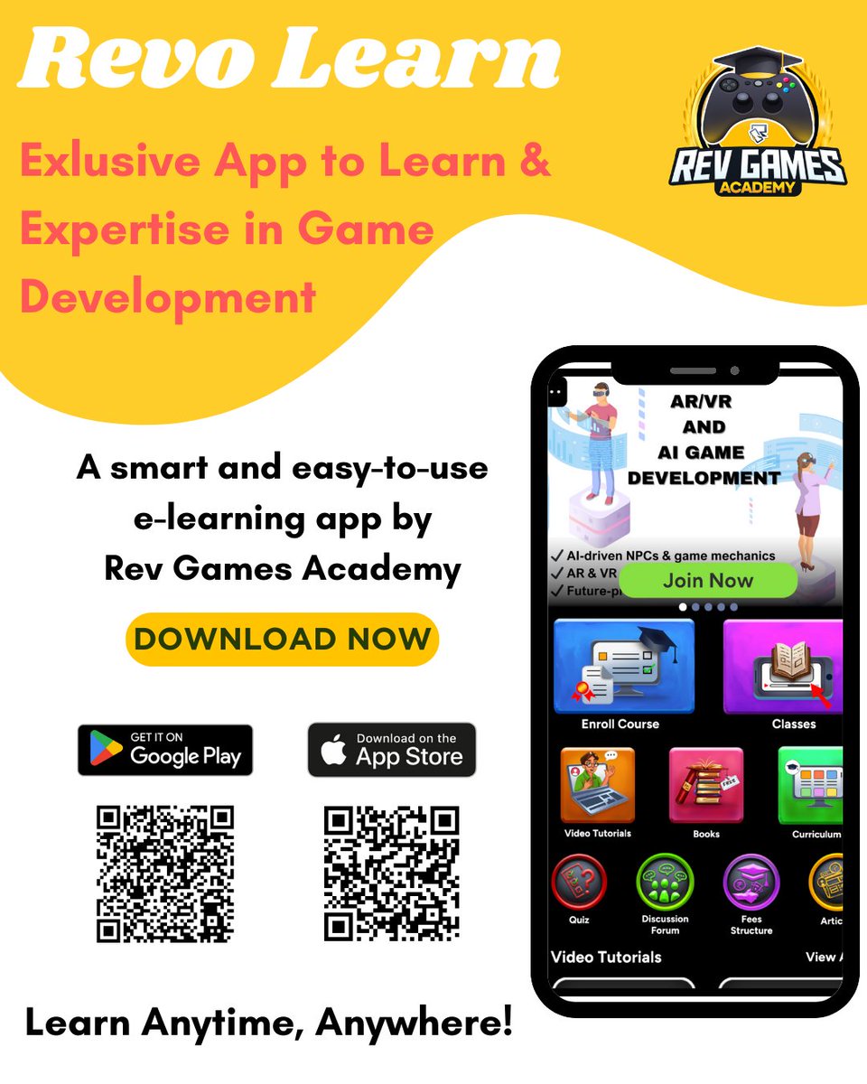 RevGamesAcademy's tweet image. 🎮 Revo Learn – Your Gateway to Game Development Mastery!

Step into the world of game development with Revo Learn, a smart and easy-to-use e-learning app by Revolution Games Academy.

#RevolutionGamesAcademy #RevGamesAcademy #GameDevelopmentApp #RevoLearnApp #RevoLearn