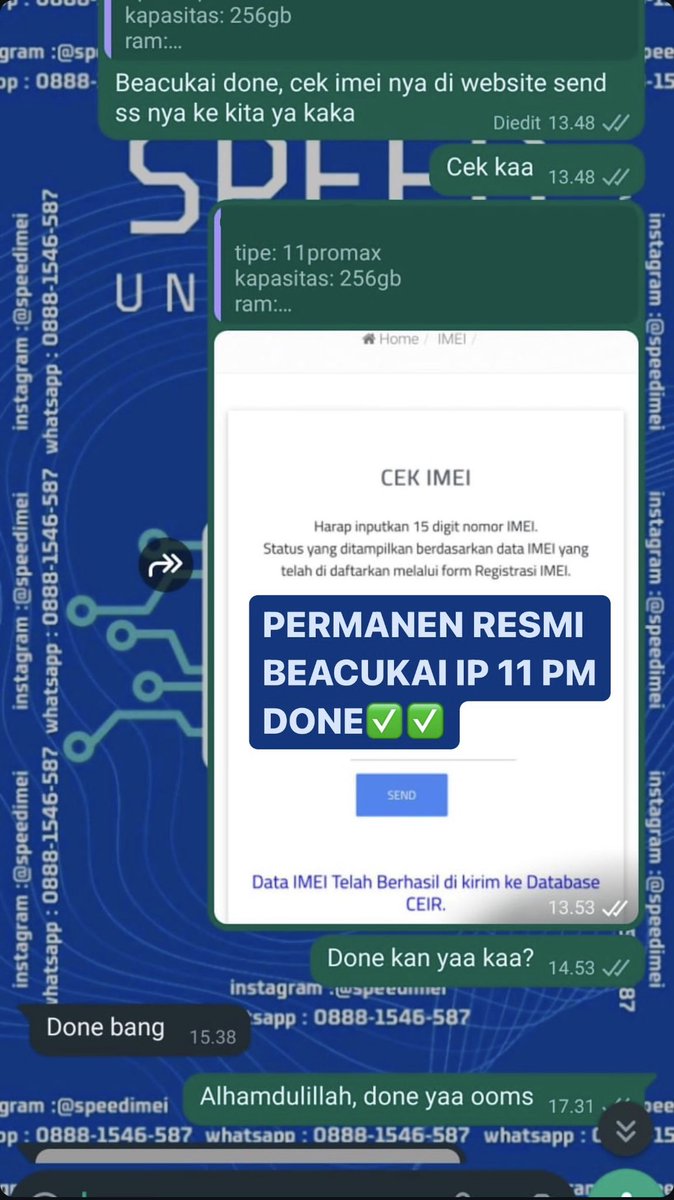 yuk yang mau UNBLOCK IMEI di aku ready yaa yang mau daftarin imei ke beacukai aku bisa yaa guys harga murah aja dan pastinya bisa pay after☁️