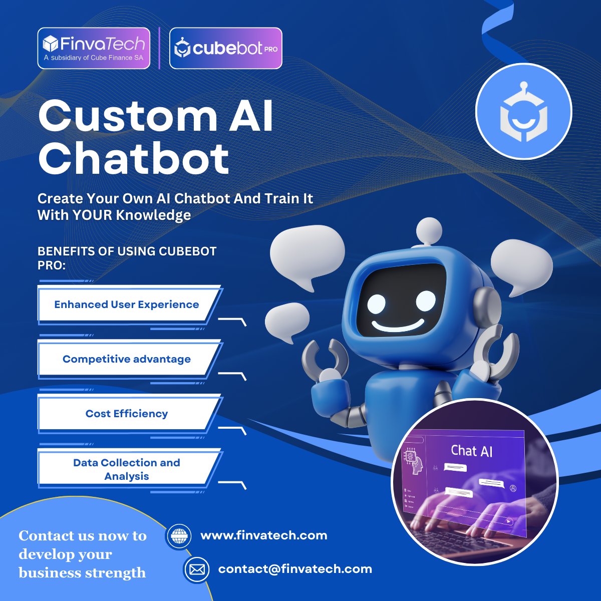 FinvaTech_com's tweet image. 🤖 Build smarter, faster with CubeBot Pro – your custom AI chatbot powered by Finva Tech!

✅ Personalized experience
✅ Cost-effective
✅ 24/7 engagement
✅ Data-driven insights

📩 contact@finvatech.com
🔗 finvatech.com
.
#AIchatbot #CubeBot #BusinessAI #AI4Business