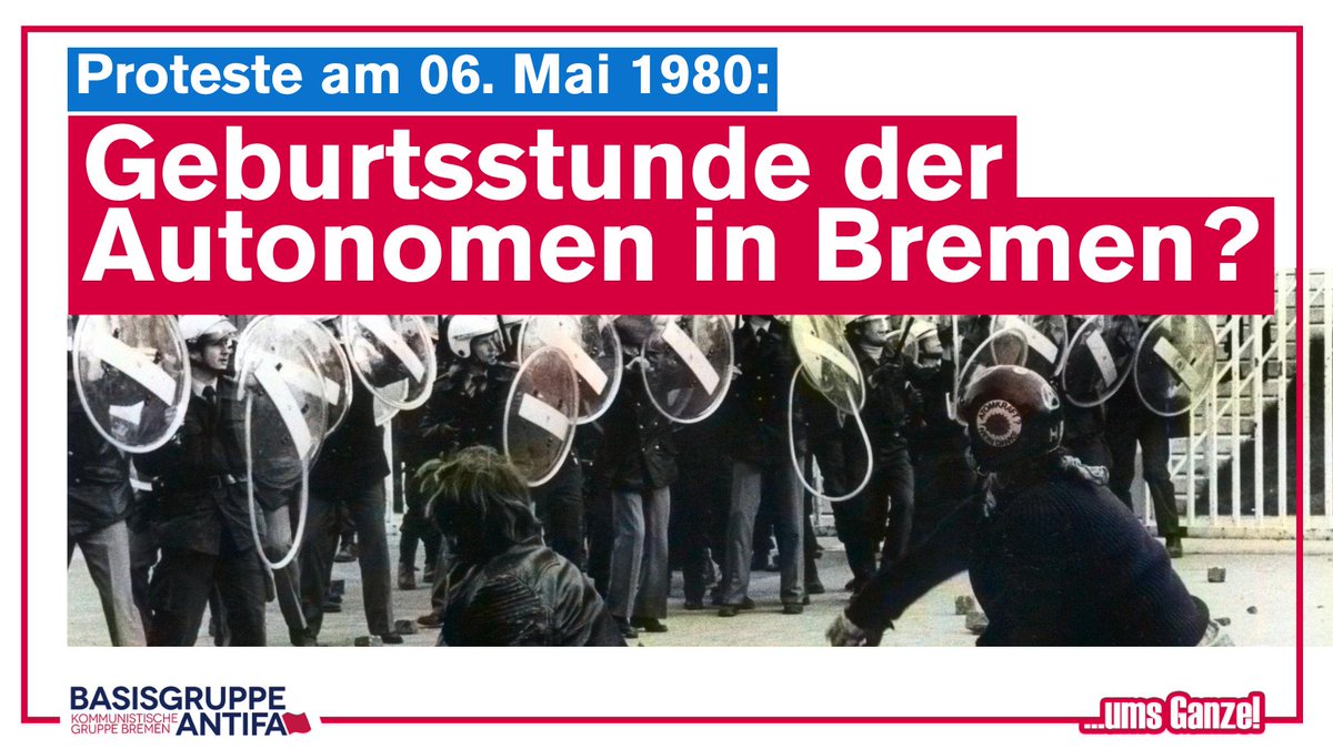 #Bremen: Am 6. Mai jährt sich zum 45. Mal der Protest gegen das Bundeswehrgelöbnis im #Weser-Stadion 1980. Bis zu 15.000 Menschen gingen auf die Straße; ein Bundestagsbericht sprach von einer „bis dahin nicht erlebten Militanz und Entschlossenheit“. (1/9)