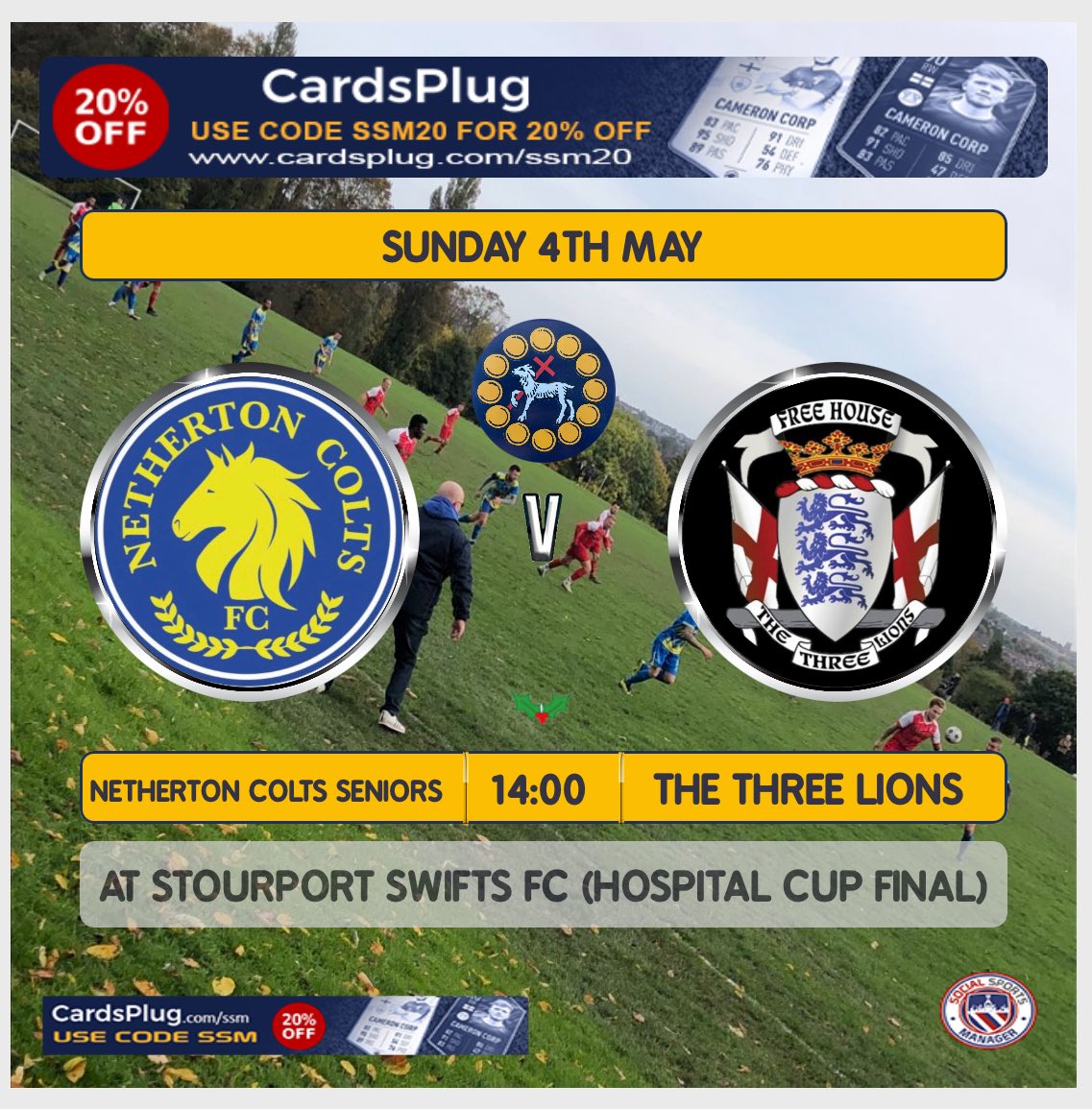 CUP FINAL - 

“Firsts”

⚽️-<a href="/3LionsAthletic/">Three Lions Athletic</a> 
📅-Sunday 4th May 2025
🕰️-14:00
🏟️-Walshes Meadow, Stourport
🏆-Cup (Hospital Junior) <a href="/KDFLsocials/">Kidderminster & District Football League</a> 
💸-£3 
🐴 v 🦁 

“First of three cup finals in our quest for the historic quad, All support appreciated”