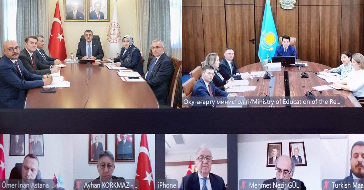🇹🇷🇰🇿Türkiye-Kazakistan Eğitim Bakanlıkları Ortak Çalışma  Grubu Çevrimiçi toplantısı gerçekleştirildi.
Toplantıya Sayın Bakanımız Yusuf Tekin ve Sayın Bakan Gani Beysembayev ve heyetleri katılmıştır. #EğitimDiplomasisi