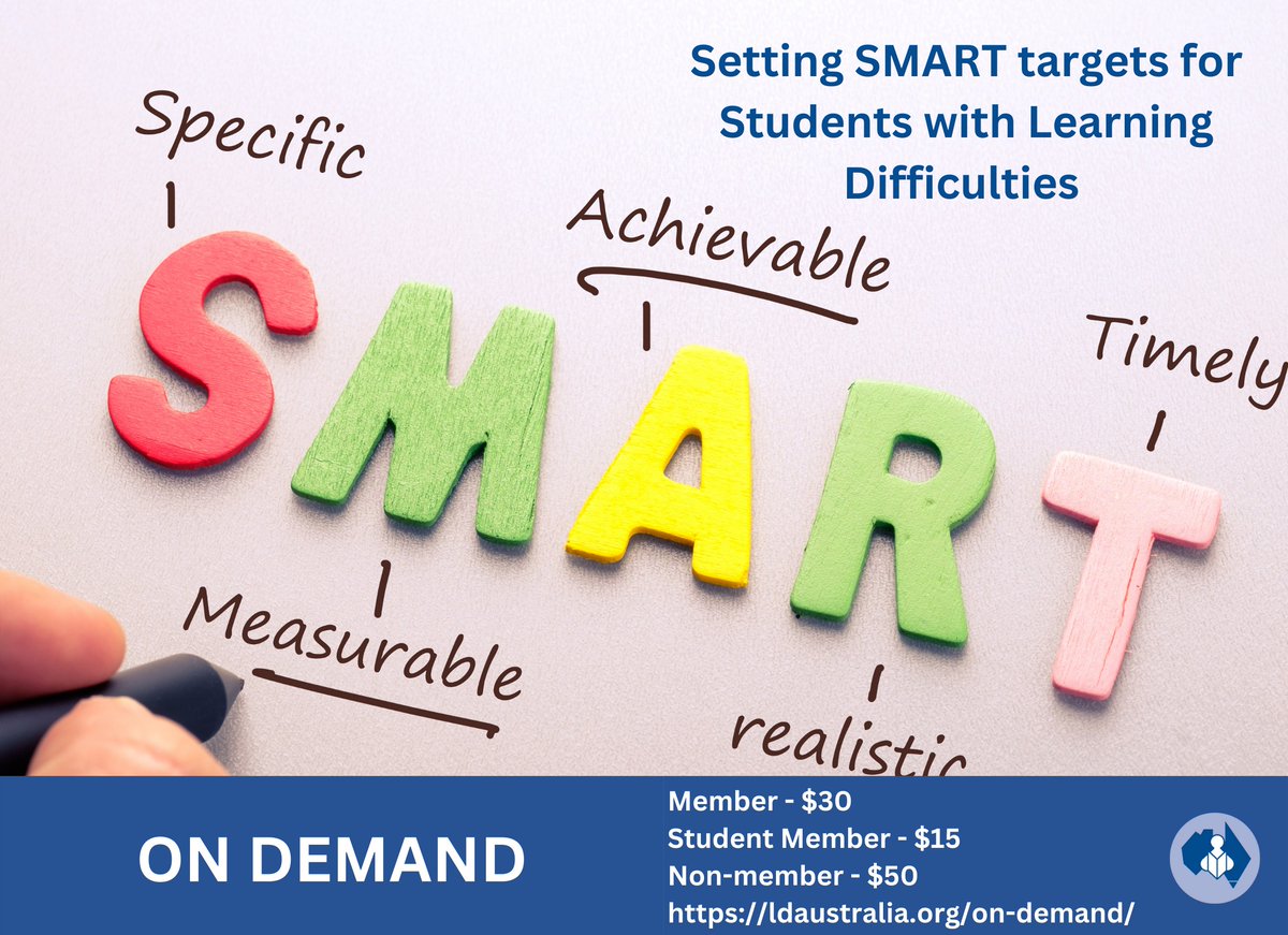 As a new term begins in parts of Australia, it’s the perfect time to revisit how we set goals for our students. 

Join Julie Scali in her practical webinar on writing effective SMART targets. 

📚 Available now in our on-demand webinar library:
 🔗 ldaustralia.org/on-demand