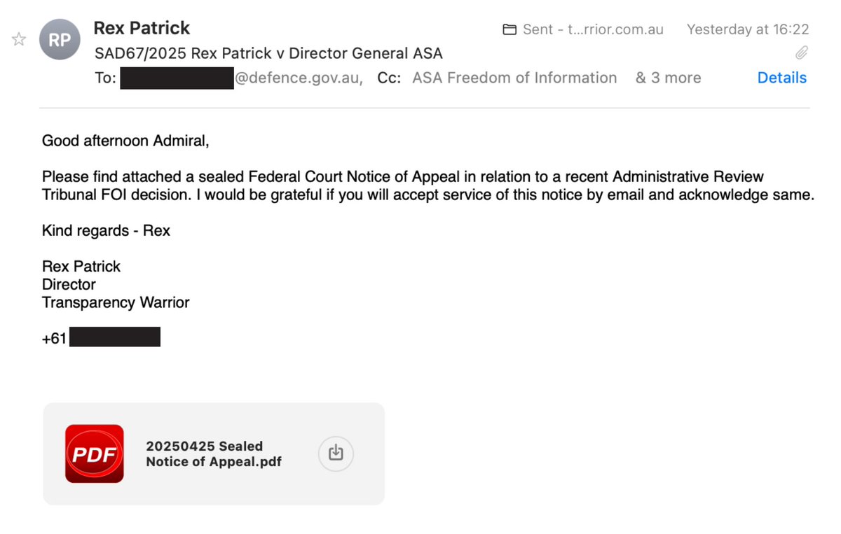 Rex Patrick (@mrrexpatrick) on Twitter photo Before the last election <a href="/AlboMP/">Anthony Albanese</a> promised more transparent govt should he be elected PM. On the eve of this election I find it extraordinary that Iām serving a Federal Court notice on an admiral to access a report on where to dispose of #AUKUS high level ā¢ļø waste. #FOI #auspol Before the last election <a href="/AlboMP/">Anthony Albanese</a> promised more transparent govt should he be elected PM. On the eve of this election I find it extraordinary that Iām serving a Federal Court notice on an admiral to access a report on where to dispose of #AUKUS high level ā¢ļø waste. #FOI #auspol