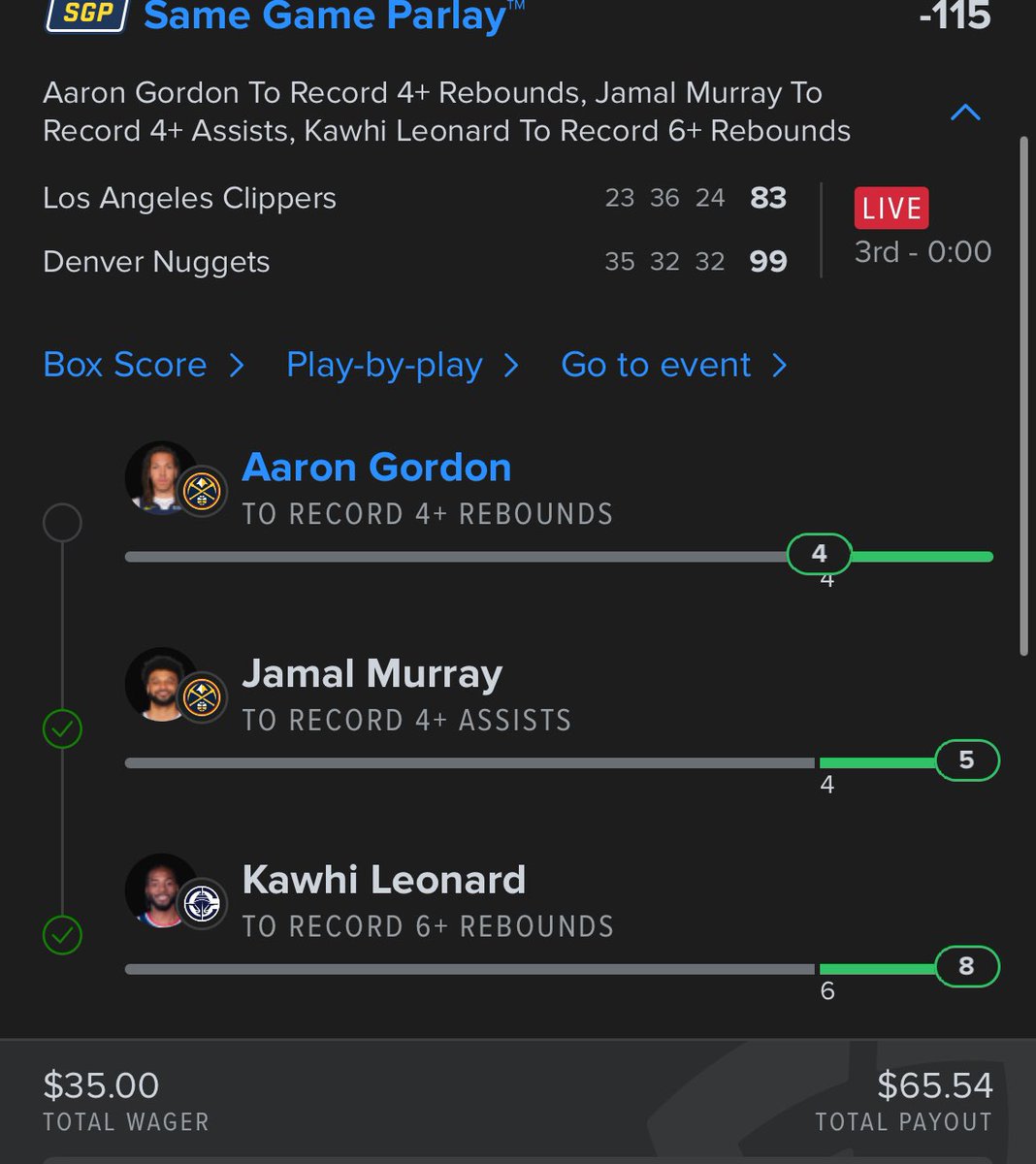 JayyGilkk's tweet photo. 4/6 Today Not Bad🍾🏆 #sportbetting #parlay #nba #Fandeul https://t.co/z4hayGEh9B