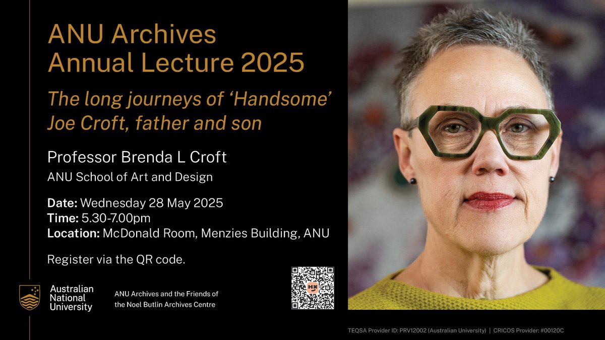 Research at ANU (@anu_research) on Twitter photo 🎙️Join <a href="/TheANUArchives/">The ANU Archives</a> at the 2025 Annual Lecture, where Professor Brenda L Croft from <a href="/ANUcass/">ANU College of Arts & Social Sciences</a> will draw on archives and share her story of the long journeys of ‘Handsome’ Joe Croft — the sobriquet shared by her grandfather and father.
🎫 Register now: quicklink.anu.edu.au/ic7k 🎙️Join <a href="/TheANUArchives/">The ANU Archives</a> at the 2025 Annual Lecture, where Professor Brenda L Croft from <a href="/ANUcass/">ANU College of Arts & Social Sciences</a> will draw on archives and share her story of the long journeys of ‘Handsome’ Joe Croft — the sobriquet shared by her grandfather and father.
🎫 Register now: quicklink.anu.edu.au/ic7k