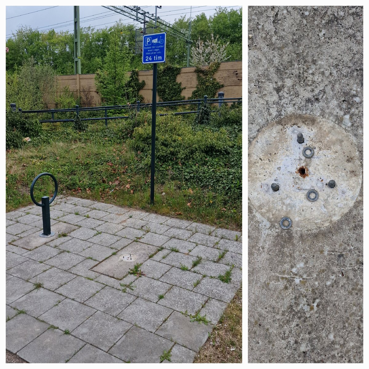 FallmanOskar's tweet photo. Three bolts and someone can steal your bike. Always check what you anchor it to, this is a stupid design... 
It was suppose to be a 24h secure parking space.... (not my bike that's gone, I feel for the person) #bike #theft https://t.co/B3xjmnA6y8