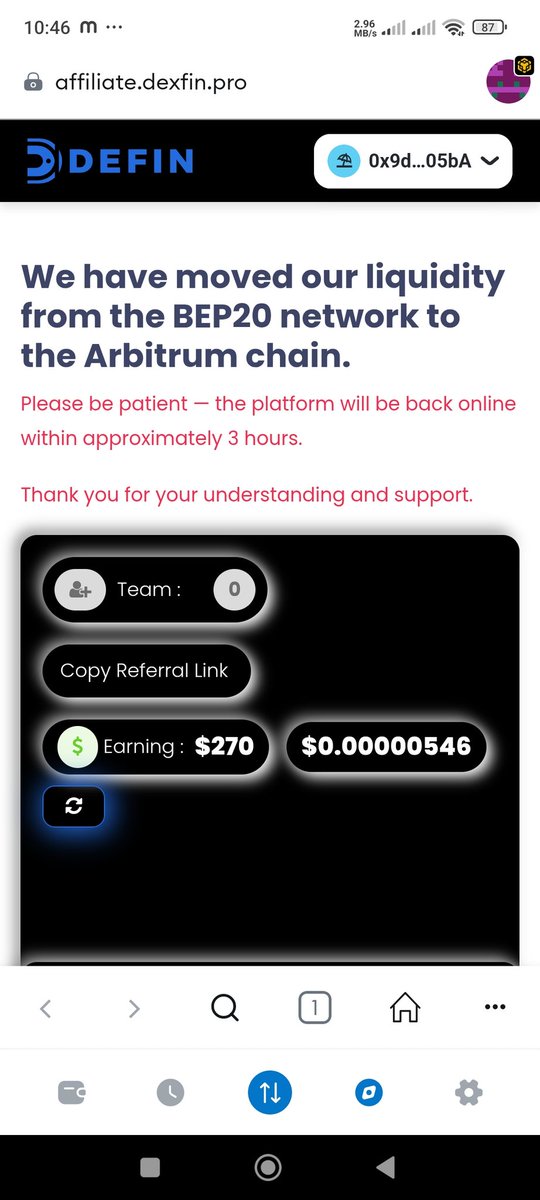 Cryptoworm's tweet photo. @DEFIN1393931 Stuck from one week .... 

No update.. 

??? https://t.co/RnkNNY2oG7