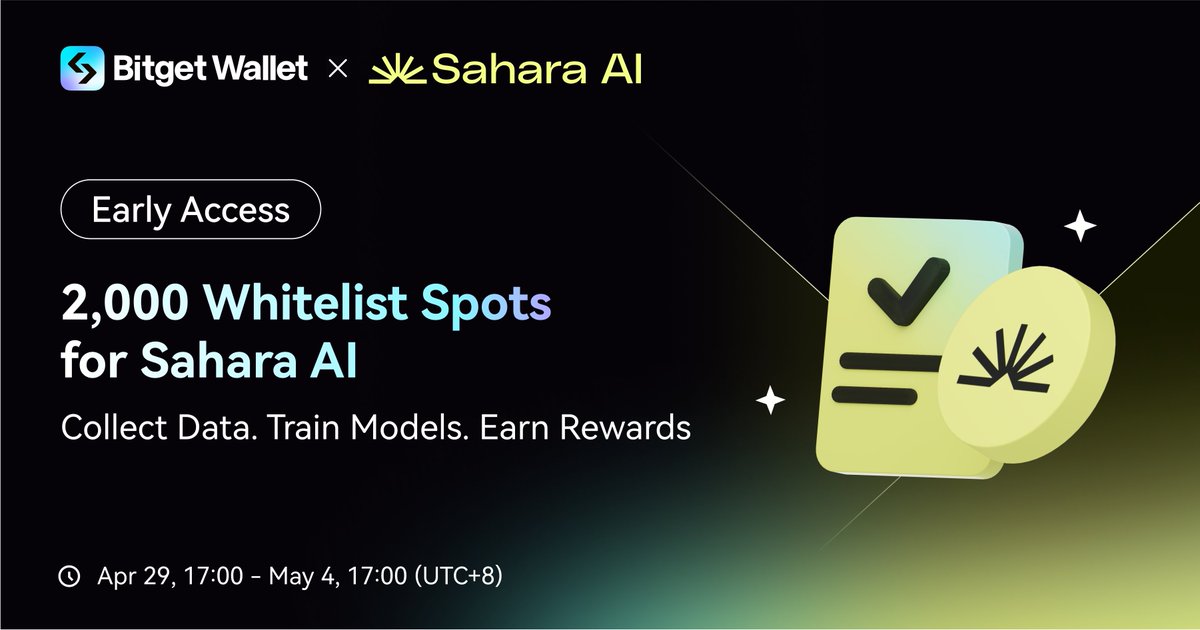 BitgetWallet's tweet image. Bitget Wallet x Sahara Al: WL Event

Are you ready for @SaharaLabsAI and their upcoming data services platform (DSP) launch?

We have 2,000 WL spots to give out - Get ready 🧠

Find out how 👇