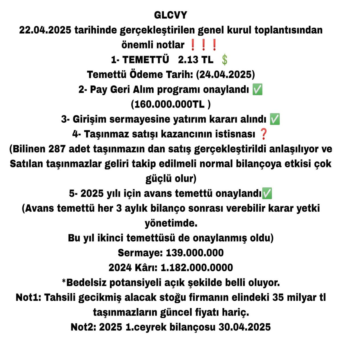 mustafacarr74's tweet photo. #glcvy 1.400 milyonluk kap haberini yapmayan haber kanaları yönetim kurulu kararlarınıda yapmadı acaba neden #bist #bist100 #viop30 #thaoy #garan #borsa #endeks #faiz #finans https://t.co/FQLATe4bFD
