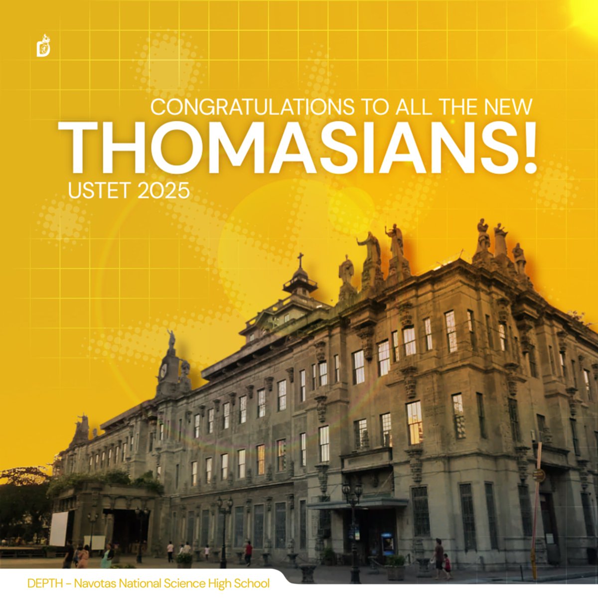 depth_navsci's tweet photo. GO USTE! GO! GO! GO! 🐯 

The University of Santo Tomas just announced the release of the results of USTET for the academic year 2025-2026 on Monday, April 28, 2025. 

CONGRATULATIONS TO ALL THE NEW THOMASIANS! 💛

#USTET2025 https://t.co/ELMaKUIRiI