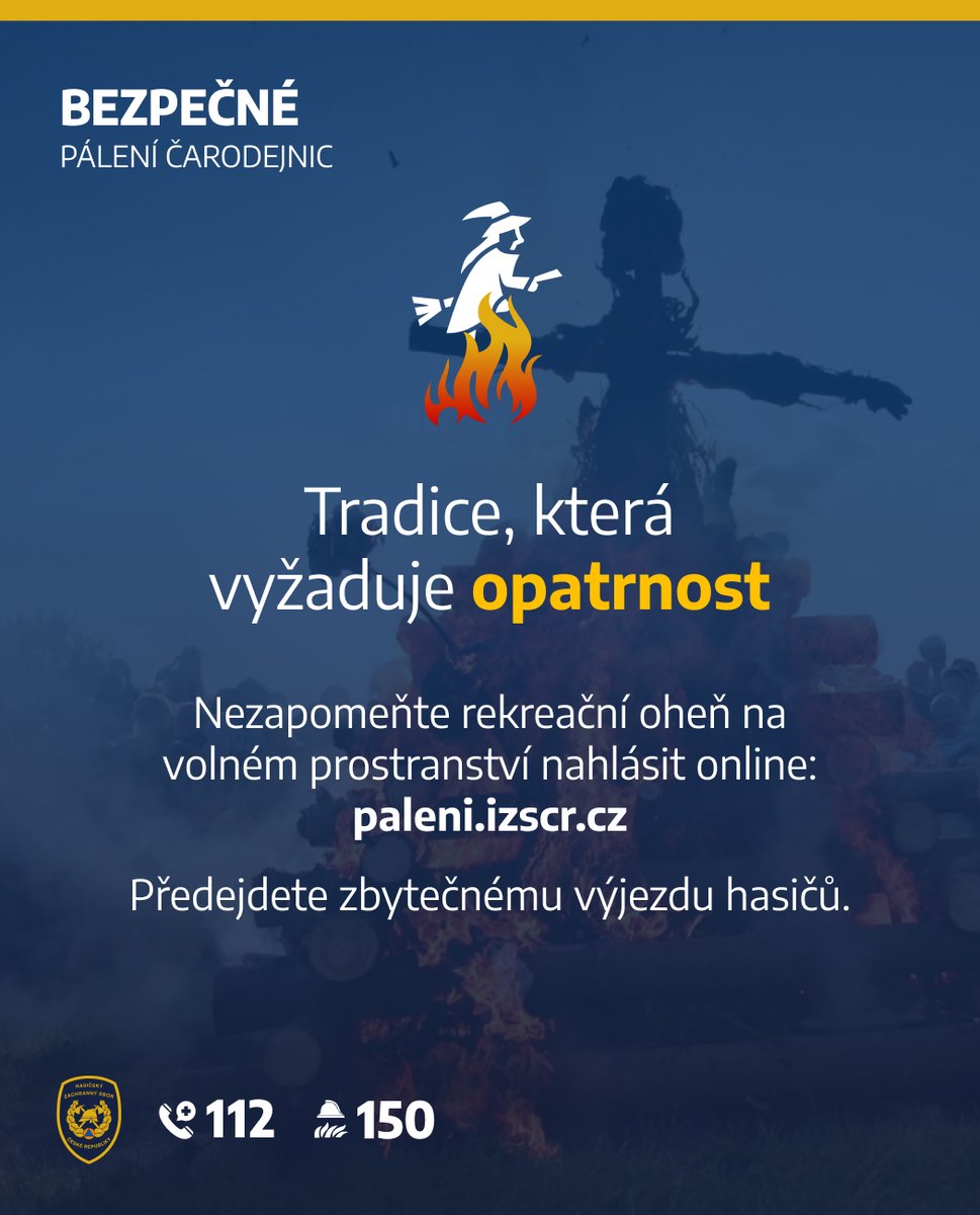 ioo_lb's tweet photo. Pálení čarodějnic se blíží! 
Mějme na paměti: 
🔥Ohniště v dostatečné vzdálenosti od budov a lesa 
🧹 Okolí ohniště zbavte hořlavin a ohraničte 
💧 Mějte u sebe vodu/písek na uhašení 
🪵 Pálení bioodpadu (mokré listí, větve) je ZAKÁZÁNO 
Plánujete oheň?➡️ https://t.co/2Iz39u7PfW https://t.co/NLrETbfnkM