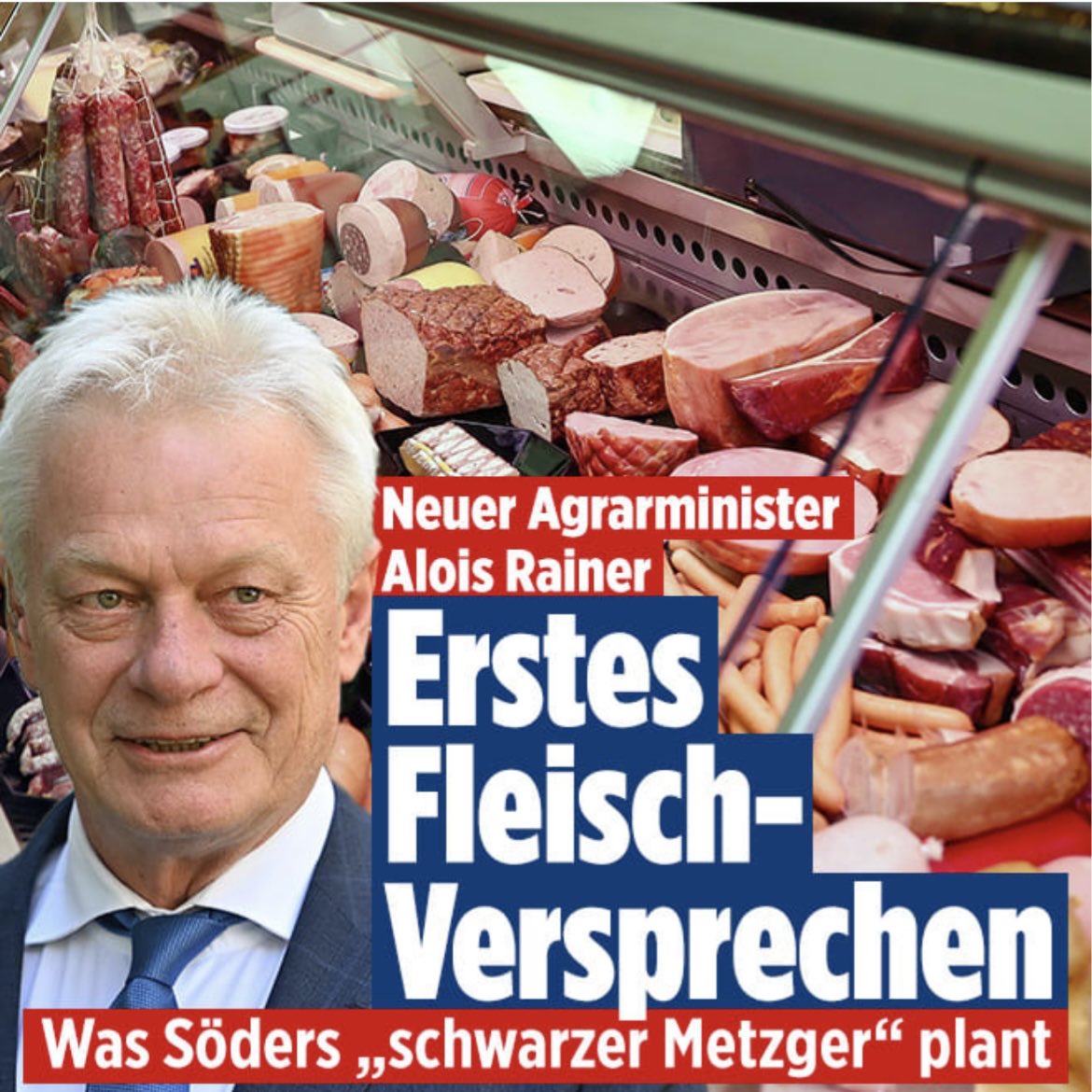Der des. Agrarminister Alois Rainer kündigt ⁦<a href="/BILD/">BILD</a>⁩ eine Kehrtwende in der Landwirtschafts- und Fleischpolitik an, u.a. keine Extrasteuer auf Fleisch, weniger Vorschriften für Landwirte. Und: In Kindergärten und Schulen sollen auch Fleischgerichte auf dem Speiseplan stehen.