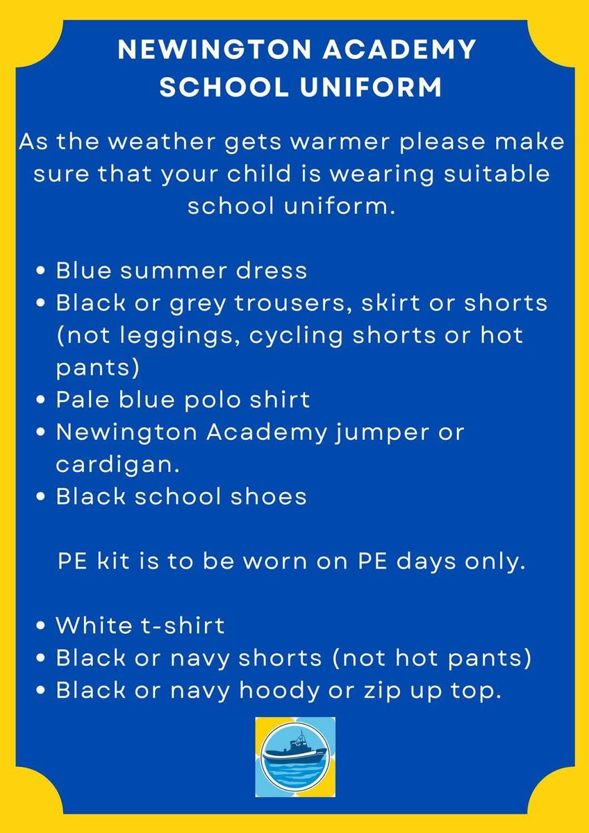 Please take a moment to check your child's school uniform, especially as the weather is getting warmer. Uniform items are available at local shops and supermarkets. <a href="/wearenewington/">Newington Academy</a>