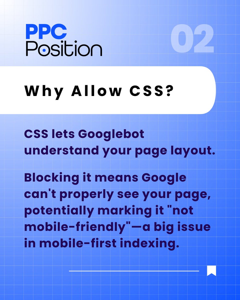ppcposition's tweet photo. 2. Why Allow CSS ?

- CSS Lets Googlebot understand your page layout.

#CSS #JavaScript #SEOtips #RobotsTxt #SEOAdvice #GoogleRanking #PPCPosition https://t.co/z9CUYk2j0h
