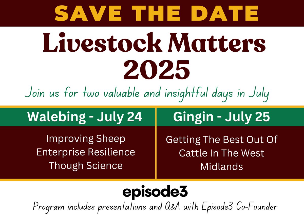 WALRC1's tweet image. Livestock Matters 2025 - Save the Date! 

Full program and registration link will be released soon.