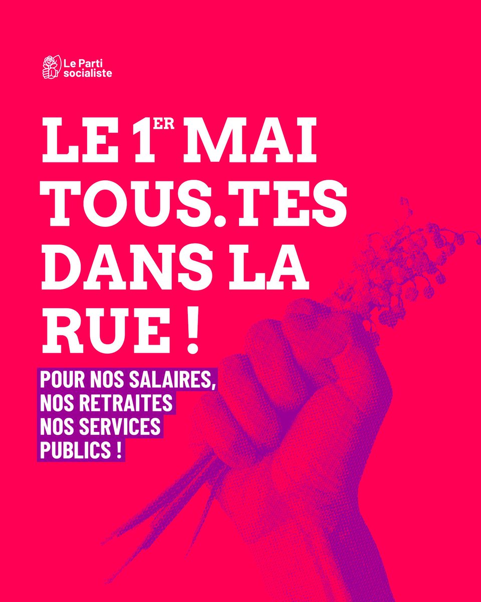 Comme tous les ans, ce #1ermai, les #socialistes  seront aux côtés des syndicats pour défendre les droits de tou·te·s. 
🗓️Les points de RDV : 
#Vannes esplanade du Port - 10h
#Lanester espace Mandela Dulcie - 10h
#Pontivy pl. du Martray - 10h30
#Ploermel rue de la Gare - 10h