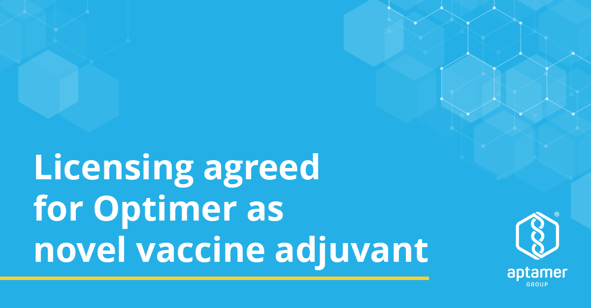 Aptamer Group (@aptamergroup) on Twitter photo We have licensed Optimers with proven function as vaccine adjuvants to the <a href="/UofGlasgow/">University of Glasgow</a>, with agreed royalties of 10% for Aptamer on all Optimer-containing vaccines.
londonstockexchange.com/news-article/A…
#APTA #Optimer We have licensed Optimers with proven function as vaccine adjuvants to the <a href="/UofGlasgow/">University of Glasgow</a>, with agreed royalties of 10% for Aptamer on all Optimer-containing vaccines.
londonstockexchange.com/news-article/A…
#APTA #Optimer