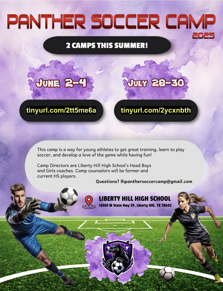 Summer Camps! ⚽️🫶🏽

June:  tinyurl.com/2tt5me6a
July:  tinyurl.com/2ycxnbth