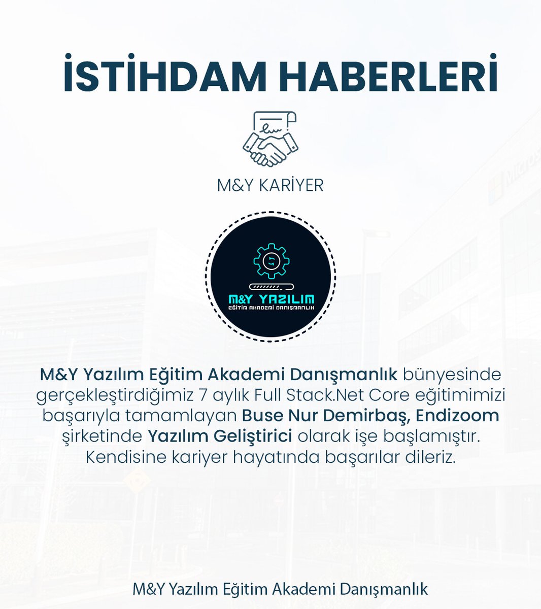🎓✨ İşte Benim Öğrencilerim!

Bazı isimler vardır, bir kere değil iki kere başarı hikayesi yazar! 💥📖
🌟 Bugünün gururu: Buse Nur Demirbaş 👩‍💻🚀
Buse, 🎓 M&amp;Y Yazılım Eğitim Akademi Danışmanlık 3. Dönem Full Stack .NET Developer programından mezun olduktan sonra,
💼 ilk