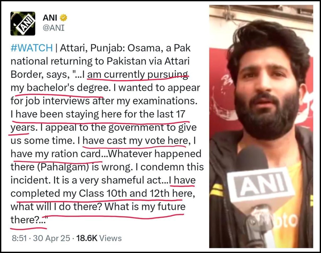 AbhishekOfficl's tweet image. A Pakistani lived in India for 17 years, completed school, is pursuing graduation, got a ration card, voted, and was prepping for job interviews.

Now says, “What will I do in Pakistan?”

If this isn't a Banana Republic, what is?

| #IllegalImmigration | #SecurityThreat |