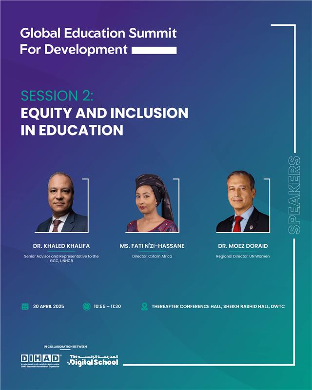 gesd_ae's tweet photo. How can education be truly equitable and inclusive?

Join Session 2: Equity and Inclusion in Education at GESD 2025!
 
Date: 30 April 2025 | Time: 10:55 – 11:30 | Location: Thereafter Conference Hall, Sheikh Rashid Hall, Dubai World Trade Centre

#GESD2025 #EducationForAll https://t.co/sWix33TYWz