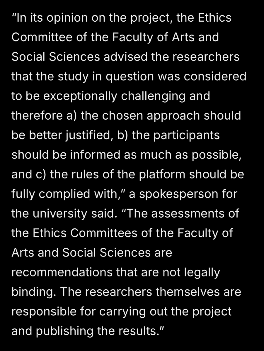 laughinghan's tweet photo. @jtbooth1021 @mroe1492 @IsaacKing314 @thewreathwright Update, what the university is now saying IRB told the researchers: https://t.co/sHVttIUAch